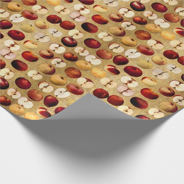Vintage Red and Golden Apples Wrapping Paper (Corner)