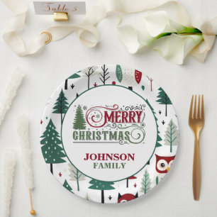 Vintage Red and Green Christmas Paper Plate
