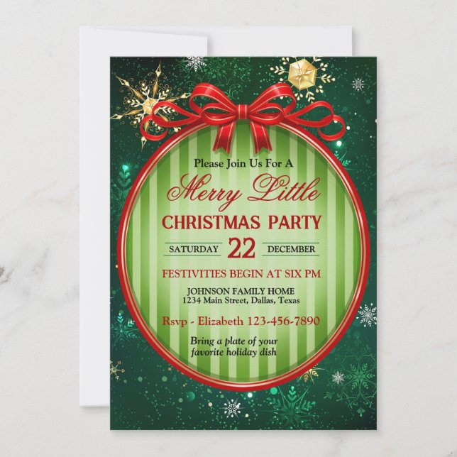 Vintage Red and Green Christmas Party Invitation (Front)