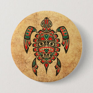Vintage Red and Green Haida Spirit Sea Turtle 7.5 Cm Round Badge