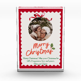 Vintage Red and Green Illustrated Merry Christmas  Photo Block