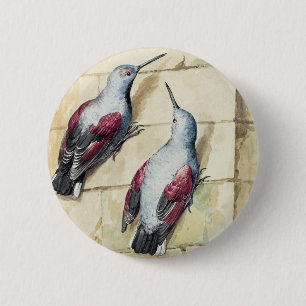 Vintage Red and Grey Bird Watercolor Art 6 Cm Round Badge