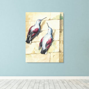 Vintage Red and Grey Bird Watercolor Art Canvas Print