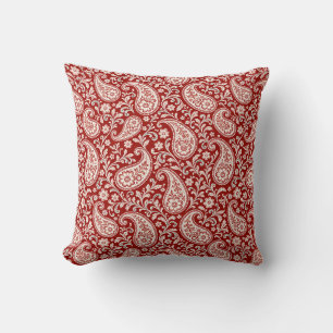 Vintage Red and Ivory Floral Paisley Cushion