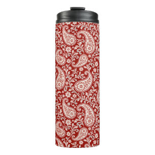 Vintage Red and Ivory Floral Paisley Thermal Tumbler