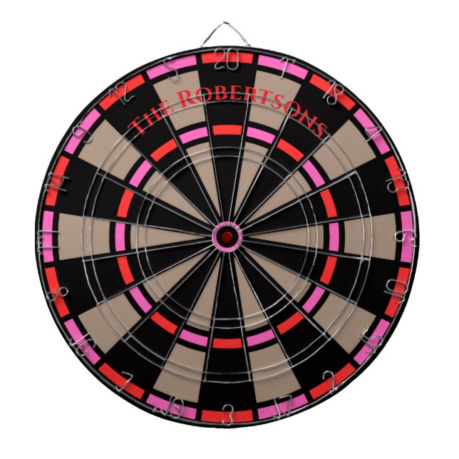 Vintage Red and Pink Customisable Family Name  Dartboard (Front)