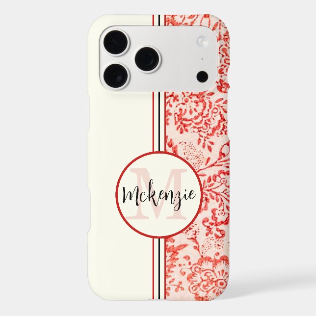 Vintage Red and Pink  Damask Personalised iPhone (Back)