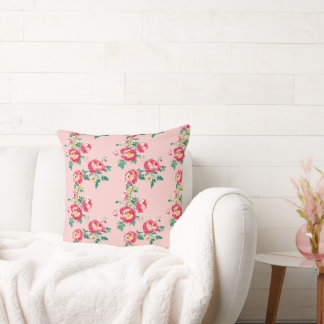 Vintage Red and Pink Peony Chinoiserie Vine Floral Cushion