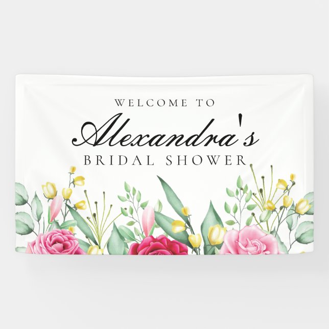 Vintage Red and Pink Rose Bridal Shower Banner (Horizontal)