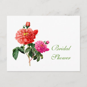 vintage red and pink rose flowers bridal shower invitation postcard