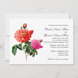 vintage red and pink rose flowers wedding invitation