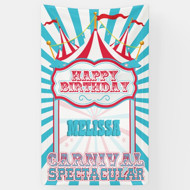 Vintage Red and Teal Carnival Party Banner (Vertical)
