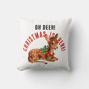 Vintage Red And White Christmas Reindeer Paint Cushion