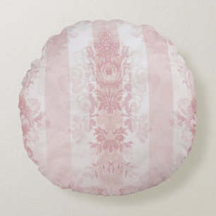 Vintage Red and White Damask Stripes on Satin Round Cushion