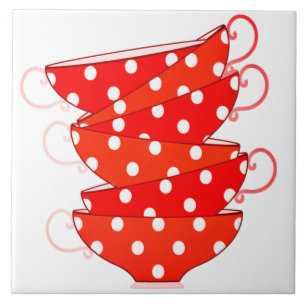 Vintage red and white polka dot teacup whimsical  tile