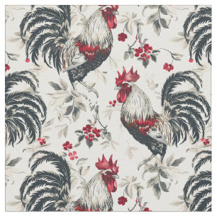 Vintage Red and White Rooster Fabric
