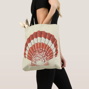 Vintage Red and White Scallop Shell Nautical Art Tote Bag