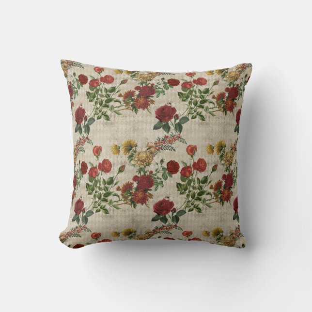 Vintage Red and Yellow Floral Cushion (Front)
