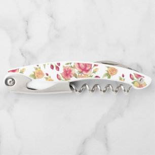 Vintage Red and Yellow Roses and Rose Bud Pattern Corkscrew