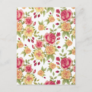 Vintage Red and Yellow Roses and Rose Bud Pattern Postcard
