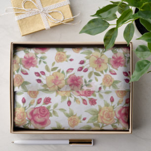 Vintage Red and Yellow Roses and Rose Bud Pattern Tissue Paper