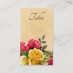 Vintage Red and Yellow Roses Floral Place Card
