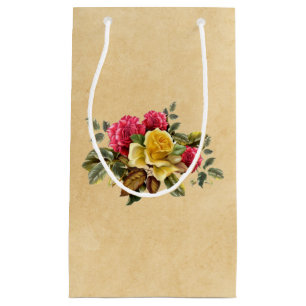 Vintage Red and Yellow Roses Floral Small Gift Bag