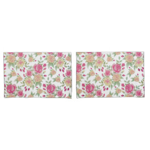 Vintage Red and Yellow Roses Watercolor Pattern   Pillowcase