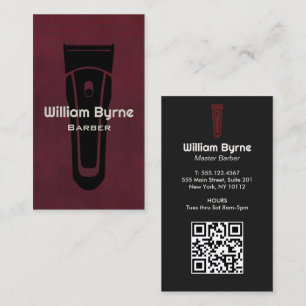 Vintage Red Barber Shop Hairdresser QR code Business Card