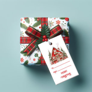 Vintage Red Barn House Christmas Gift Tags