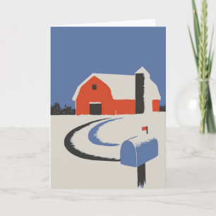 Vintage Red Barn with Snow Card