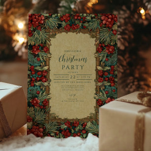 Vintage Red Berries Botanical Christmas Invitation
