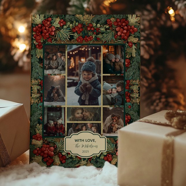 Vintage Red Berries Botanical Christmas Photo Holiday Card (Creator Uploaded)