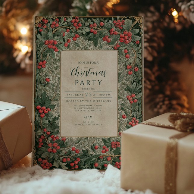 Vintage Red Berries Christmas Invitation (Creator Uploaded)