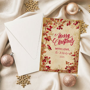 Vintage Red Berry Holiday Party Card