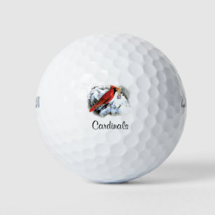 Vintage red bird in winter  - add name golf balls