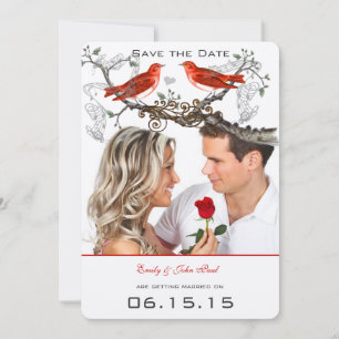 Vintage Red Birds Wedding Save the Date Invitation