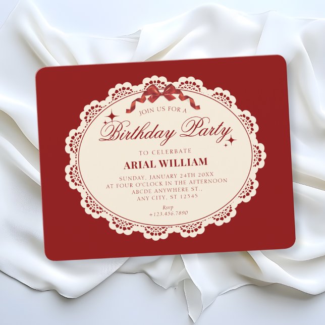Vintage red birthday invitation (Creator Uploaded)