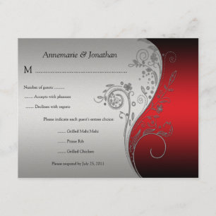 Vintage Red Black and Silver Floral RSVP Card