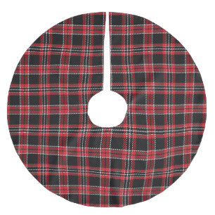 Vintage red black and white rustic tartan plaid brushed polyester tree skirt