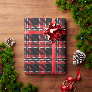 Vintage red black and white rustic tartan plaid wrapping paper
