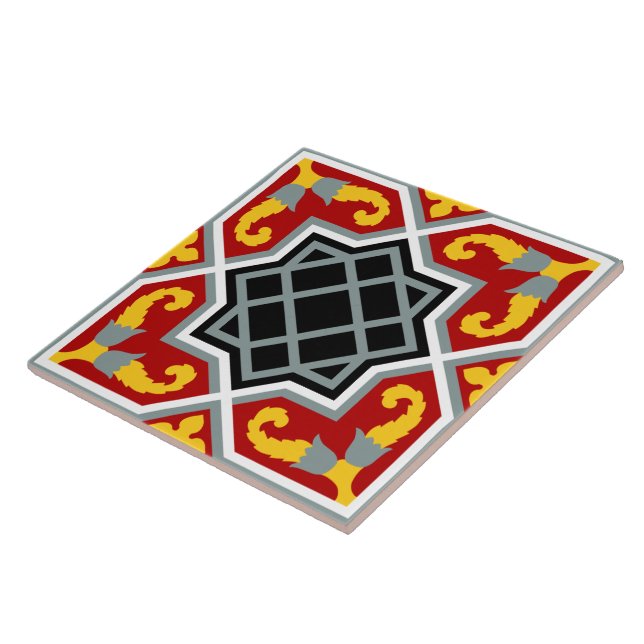 Vintage Red Black Barcelona Tile Geometric Art (Side)