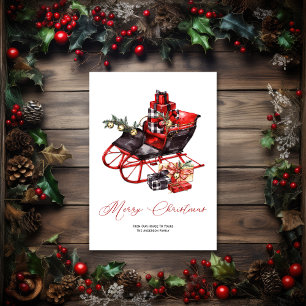 Vintage Red Black Christmas Sleigh Packages Holiday Card