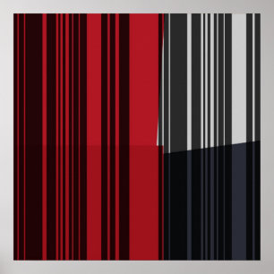 Vintage Red Black Grey Stripes Art Pattern Poster