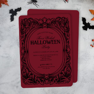 Vintage Red Black Halloween Party Invitation