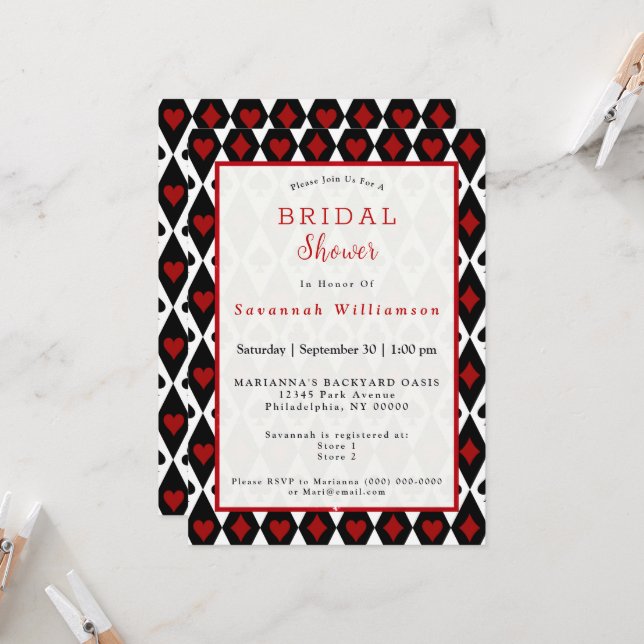 Vintage Red Black Symbols Bridal Shower Invitation (Front/Back In Situ)