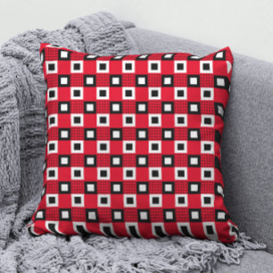 Vintage red black & white chequered aesthetic cushion