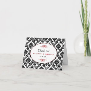 Vintage Red Black & White Damask Wedding Thank You Card