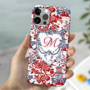 Vintage Red Blue Chinoiserie Delft Monogram Case-Mate iPhone 14 Case