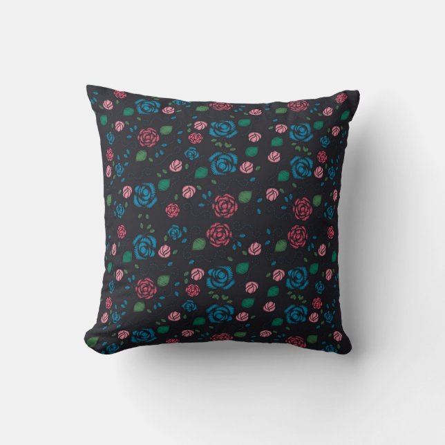 vintage red & blue Floral Pattern Cushion (Front)